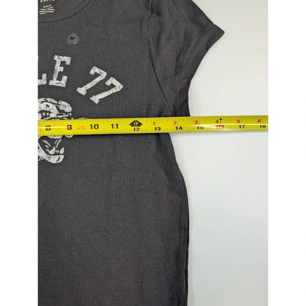 American Eagle Grey Ribbed Graphic Baby Tee Eagle 77 Tiger Short‎ Sleeve Medium